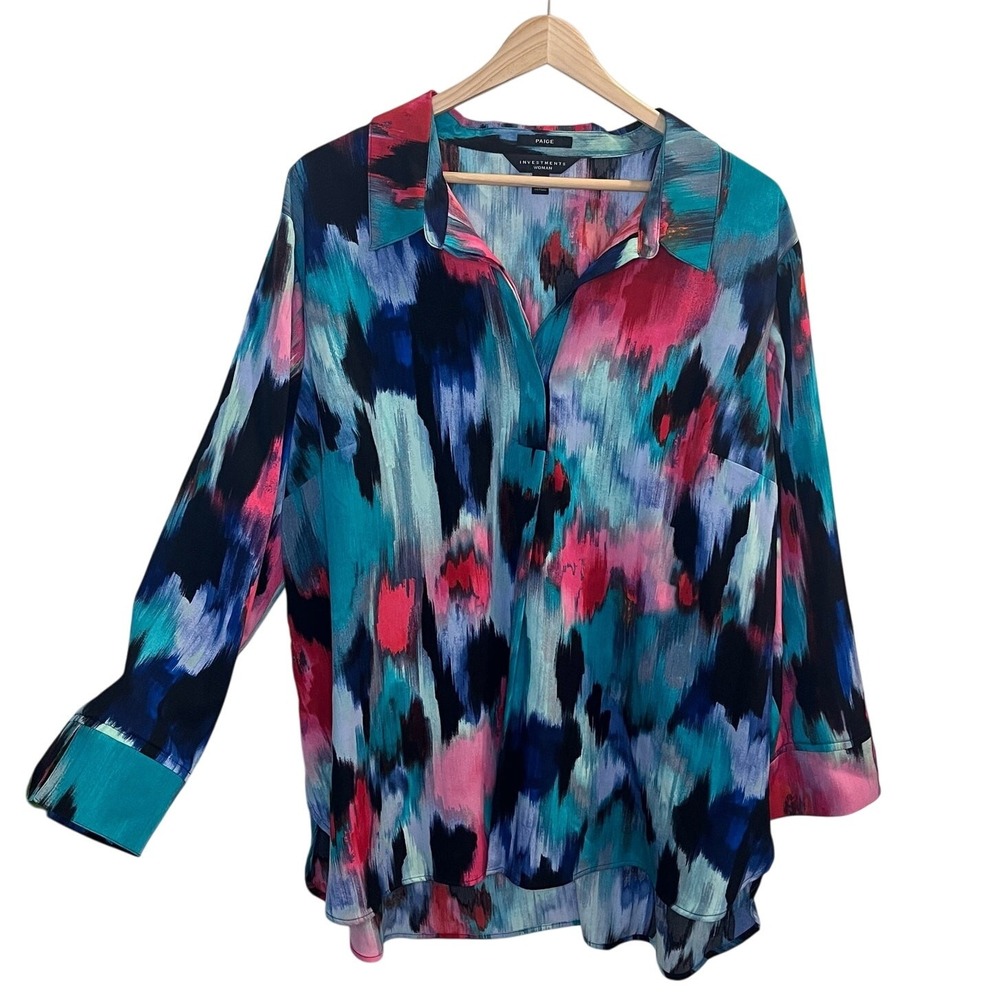 Investments Woman Paige Multicolored Button Down‎ Size 2XL Light weight Rainbow